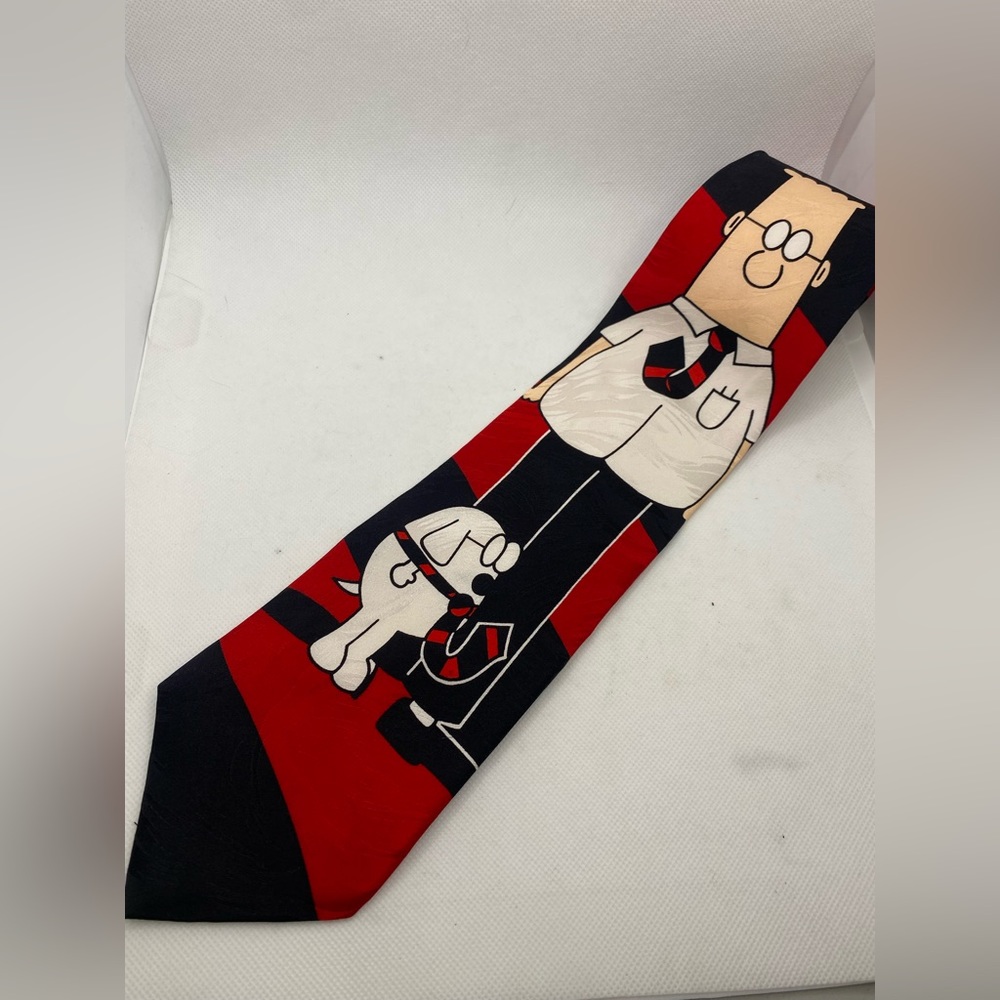 RM Styles Dilbert 100% Silk Tie Red Multi Colors Dogbert Friends USA Made